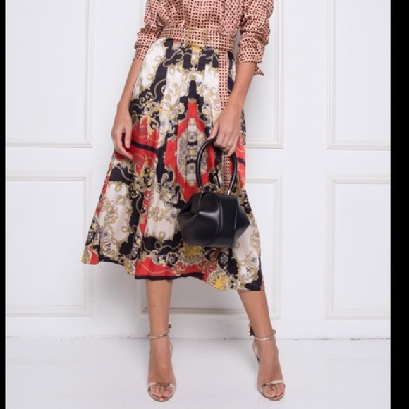 Zara Dresses & Skirts - Zara Pleated Scarf Print Midi Skirt